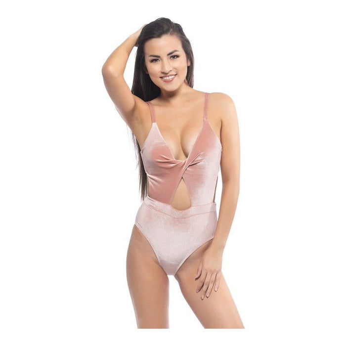 SOLID PINK VELVET ONE PIECE WITH CUTOUT DETAIL