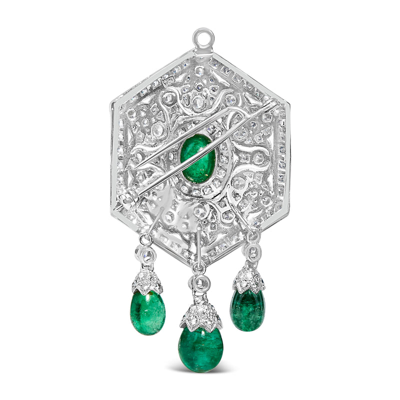 Bids.com 18K 2 3/4 Cttw Diamond and Emerald Dangle Art Deco Shield Brooch Pin Pendant (G-H Color, VS1-VS2 Clarity) CHAIN NOT INCLUDED Accessories
