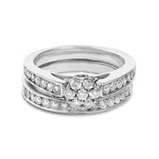 Bids.com Sterling Silver 1/2 Cttw Diamond Cluster Flower Bridal Set Rings