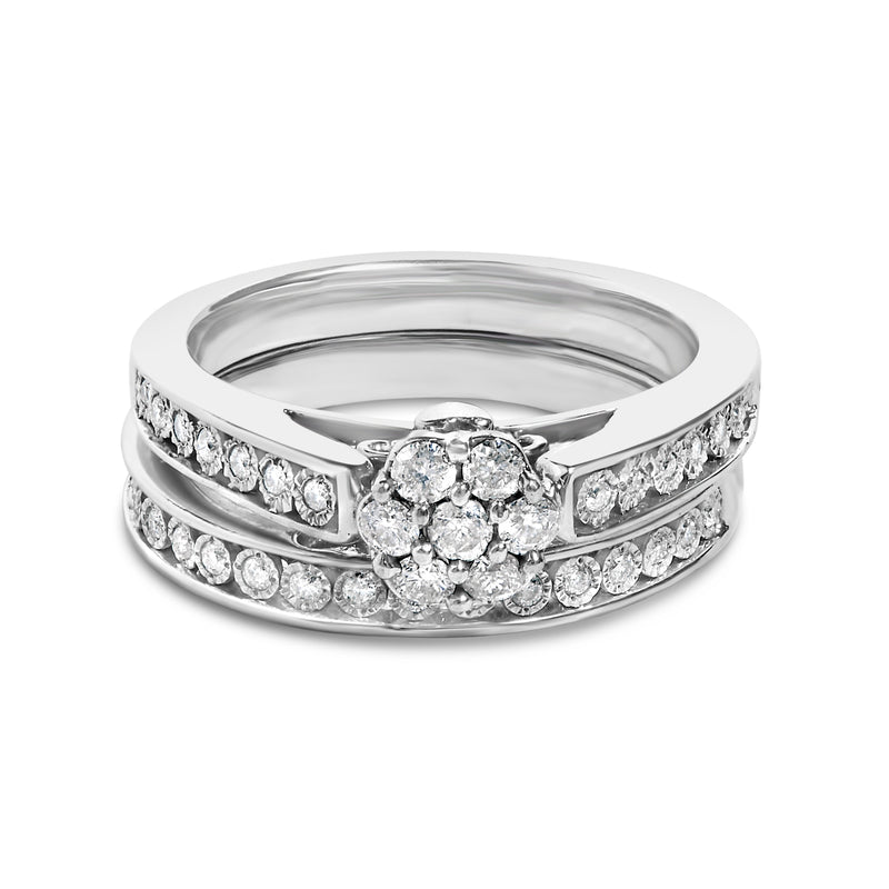 Bids.com Sterling Silver 1/2 Cttw Diamond Cluster Flower Bridal Set Rings