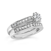 Bids.com Sterling Silver 1/2 Cttw Diamond Cluster Flower Bridal Set Rings
