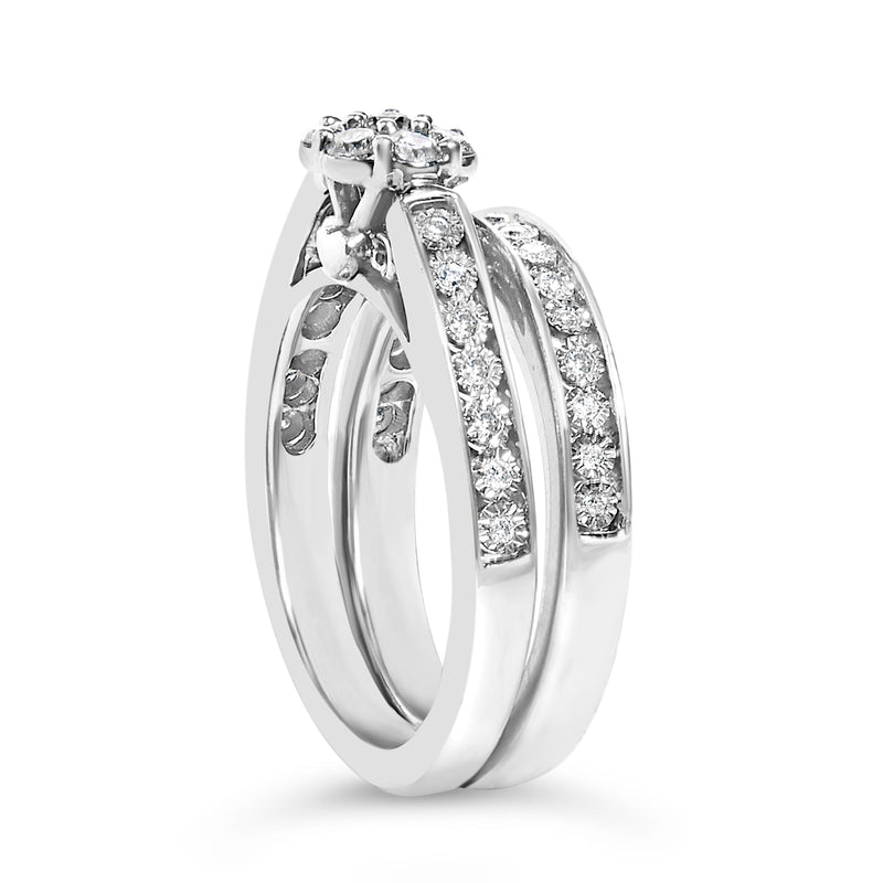 Bids.com Sterling Silver 1/2 Cttw Diamond Cluster Flower Bridal Set Rings