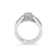 Bids.com Sterling Silver 1/2 Cttw Diamond Cluster Flower Bridal Set Rings