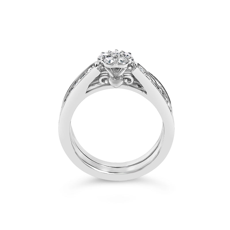 Bids.com Sterling Silver 1/2 Cttw Diamond Cluster Flower Bridal Set Rings