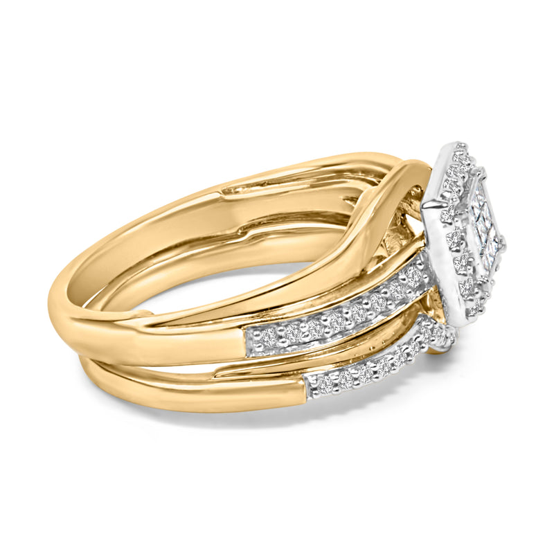 Bids.com 14K Yellow Gold Plated Sterling Silver 1/2 Cttw Princess Square Diamond Bridal Set Rings