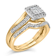 Bids.com 14K Yellow Gold Plated Sterling Silver 1/2 Cttw Princess Square Diamond Bridal Set Rings