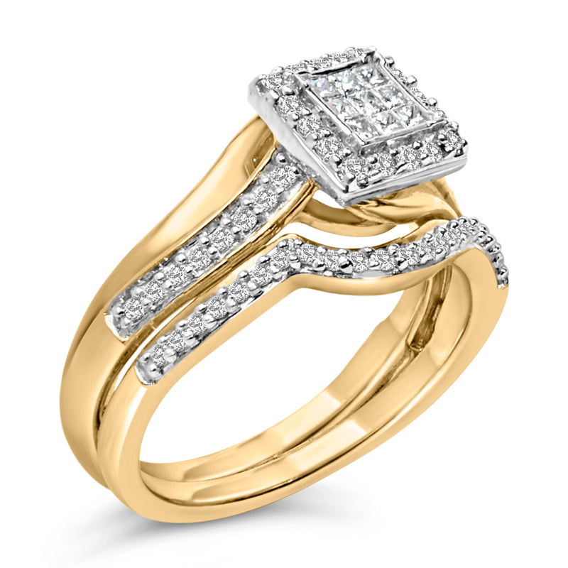 Bids.com 14K Yellow Gold Plated Sterling Silver 1/2 Cttw Princess Square Diamond Bridal Set Rings