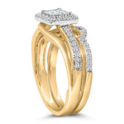 Bids.com 14K Yellow Gold Plated Sterling Silver 1/2 Cttw Princess Square Diamond Bridal Set Rings