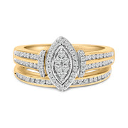 Bids.com 14K Yellow Gold Plated Sterling Silver 1/2 Cttw Marquise Cluster Diamond Bridal Set Rings