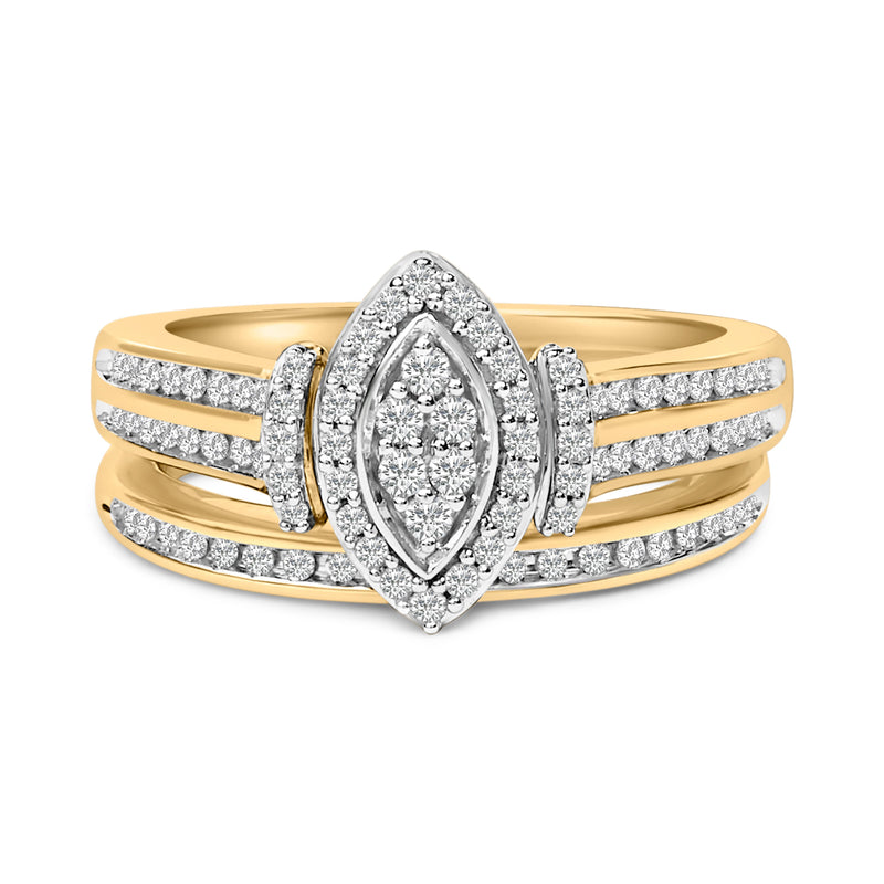Bids.com 14K Yellow Gold Plated Sterling Silver 1/2 Cttw Marquise Cluster Diamond Bridal Set Rings