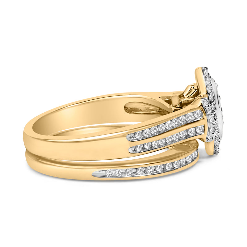 Bids.com 14K Yellow Gold Plated Sterling Silver 1/2 Cttw Marquise Cluster Diamond Bridal Set Rings