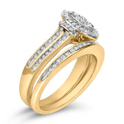 Bids.com 14K Yellow Gold Plated Sterling Silver 1/2 Cttw Marquise Cluster Diamond Bridal Set Rings