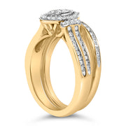 Bids.com 14K Yellow Gold Plated Sterling Silver 1/2 Cttw Marquise Cluster Diamond Bridal Set Rings