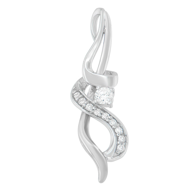 Bids.com Espira 10K White Gold 1/5 cttw Round Cut Diamond Swirl Pendant Necklace (J-K, I1-I2) Necklaces