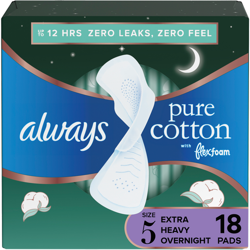 Always Always Pure Cotton FlexFoam Size 5 Extra Heavy Flow 3 Packs of 18 Feminine Pads & Protectors Dark Slate Gray