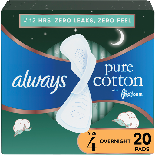 Always Always Pure Cotton FlexFoam Size 4 Overnight Absorbency 3 Packs of 20 Feminine Pads & Protectors Dark Slate Gray