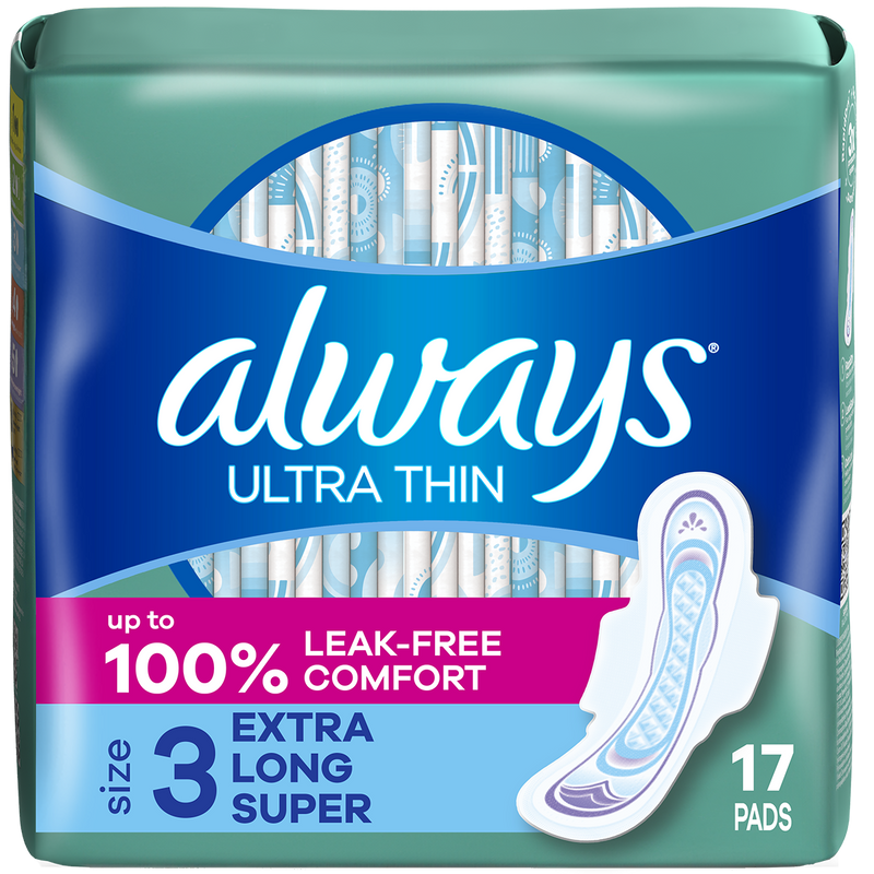 Always Always Ultra Thin Size 3 Pads Extra Long Super with Wings 6 Packs of 17 Feminine Pads & Protectors