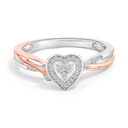 Bids.com 14K Rose Gold Plated Sterling Silver 1/10 Cttw Diamond Heart Motif Ring Rings