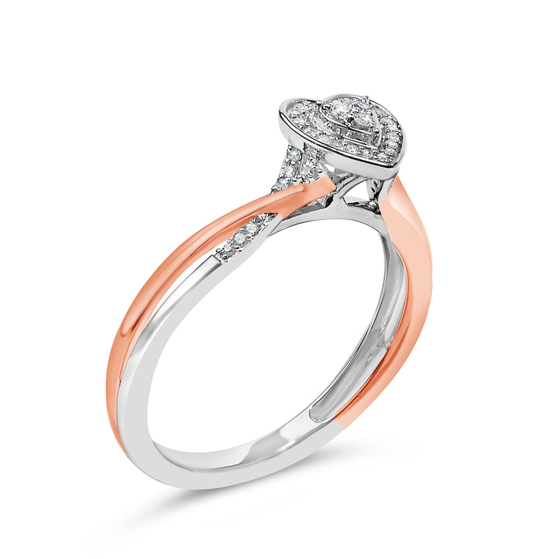 Bids.com 14K Rose Gold Plated Sterling Silver 1/10 Cttw Diamond Heart Motif Ring Rings