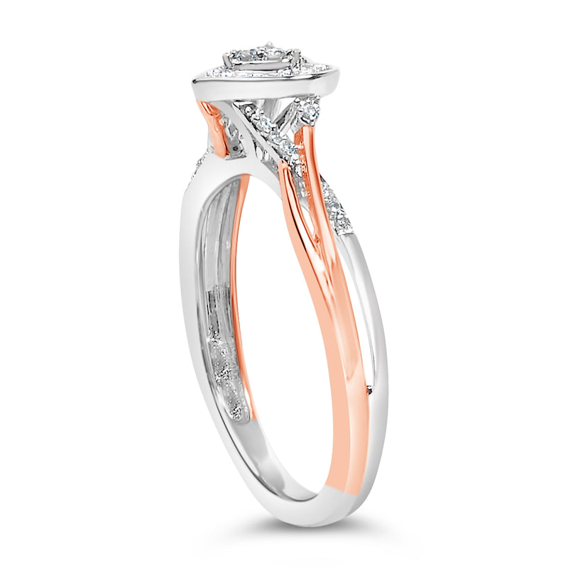 Bids.com 14K Rose Gold Plated Sterling Silver 1/10 Cttw Diamond Heart Motif Ring Rings