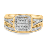 Bids.com 14K Yellow Gold Plated Sterling Silver 1/2 Cttw Diamond Square Cluster Bridal Set Rings