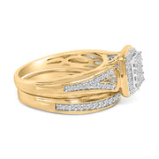 Bids.com 14K Yellow Gold Plated Sterling Silver 1/2 Cttw Diamond Square Cluster Bridal Set Rings