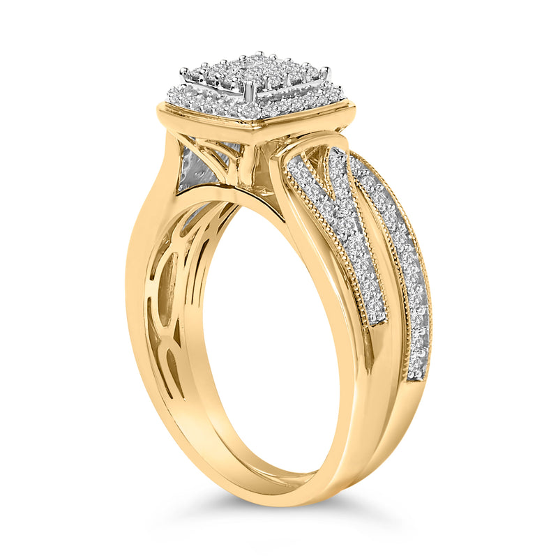 Bids.com 14K Yellow Gold Plated Sterling Silver 1/2 Cttw Diamond Square Cluster Bridal Set Rings