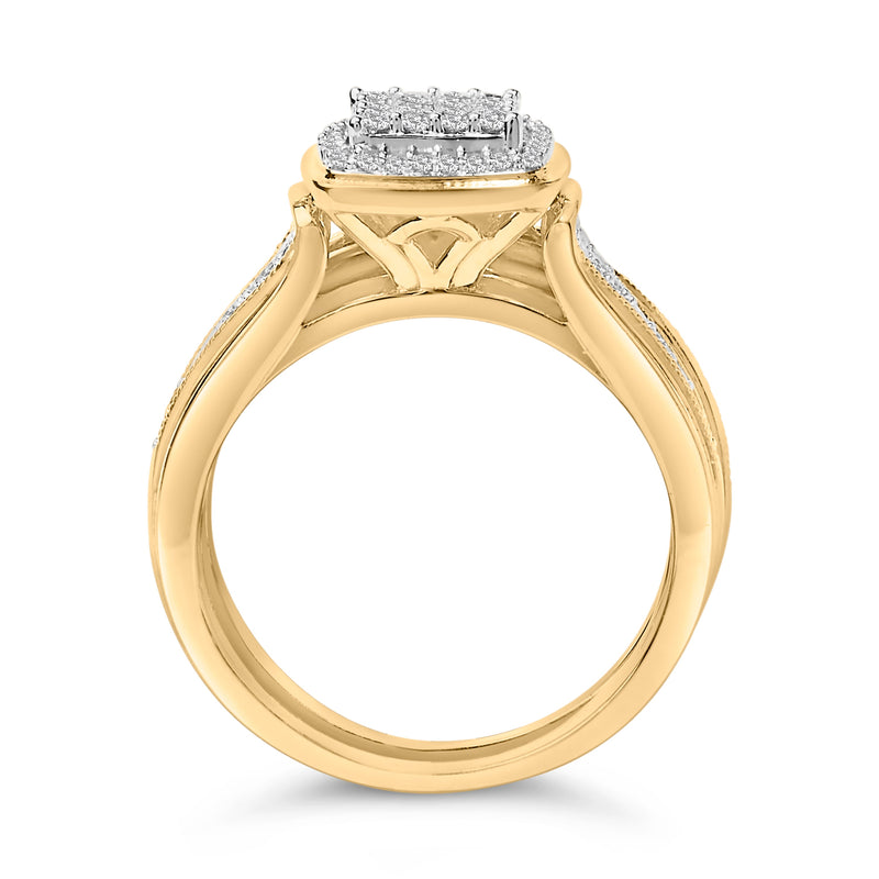 Bids.com 14K Yellow Gold Plated Sterling Silver 1/2 Cttw Diamond Square Cluster Bridal Set Rings