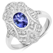 Bids.com 1.17 Carat Genuine Tanzanite and White Topaz .925 Sterling Silver Ring Rings