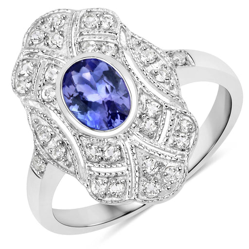 Bids.com 1.17 Carat Genuine Tanzanite and White Topaz .925 Sterling Silver Ring Rings