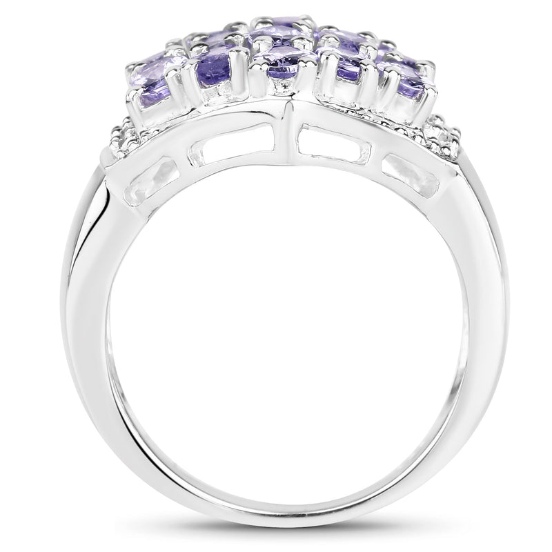 Bids.com 2.41 Carat Genuine Tanzanite and White Topaz .925 Sterling Silver Ring Rings