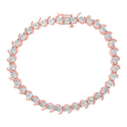 Bids.com 14K Rose Gold Plated .925 Sterling Silver 1/10 Cttw Diamond Round Miracle Plate and "S" Link Tennis Bracelet (I-J Color, I2- I3 Clarity) - 7" Bracelets