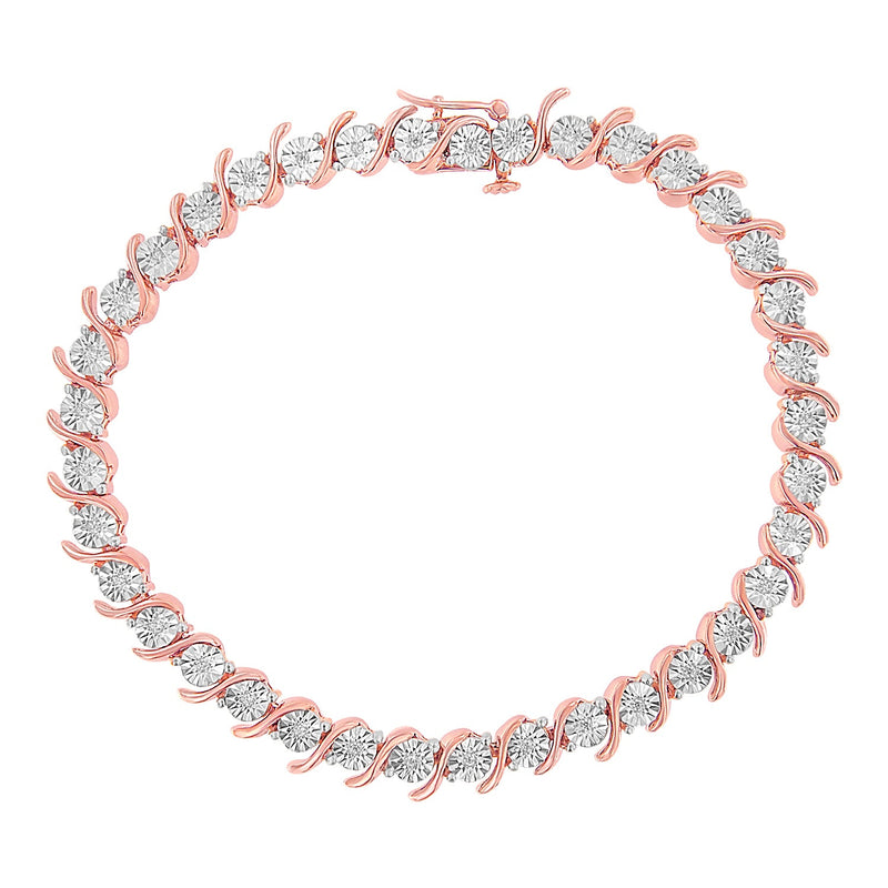 Bids.com 14K Rose Gold Plated .925 Sterling Silver 1/10 Cttw Diamond Round Miracle Plate and "S" Link Tennis Bracelet (I-J Color, I2- I3 Clarity) - 7" Bracelets