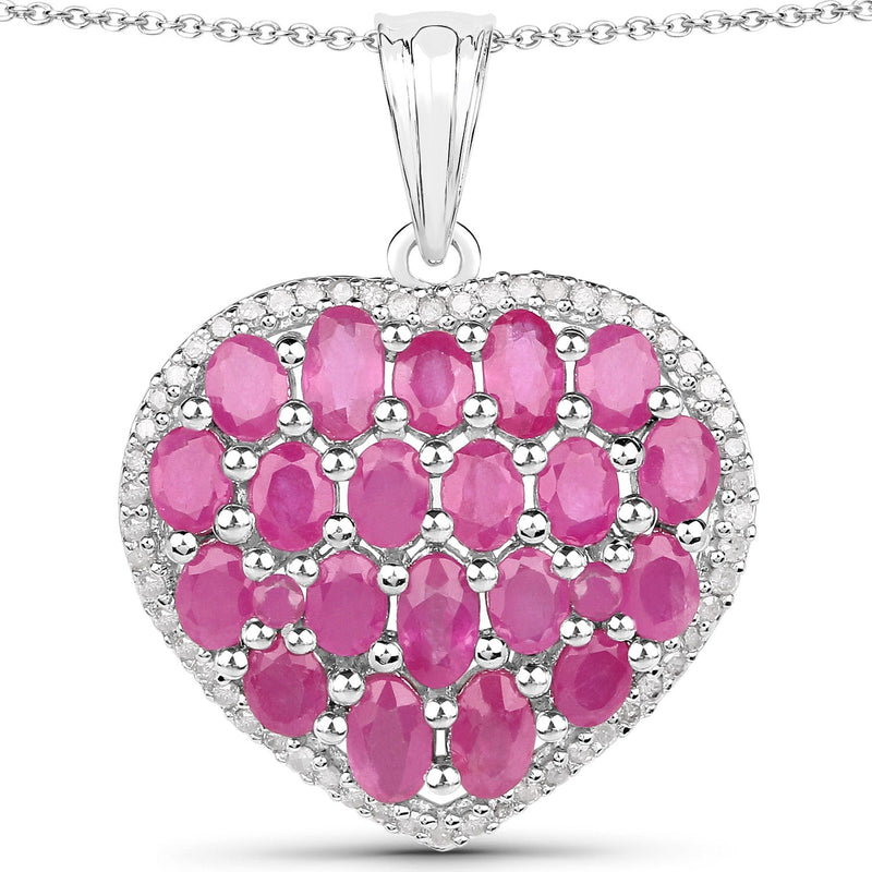 Bids.com 5.00 Carat Genuine Ruby and White Diamond .925 Sterling Silver Pendant Pendants White Smoke