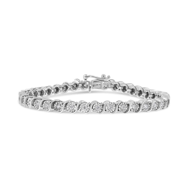 Bids.com 14K White Gold 1.00 Cttw Lab Grown Diamond Round Miracle Plate and "S" Link Tennis Bracelet (F-G Color, VS2-SI1 Clarity) Size 7" Bracelets