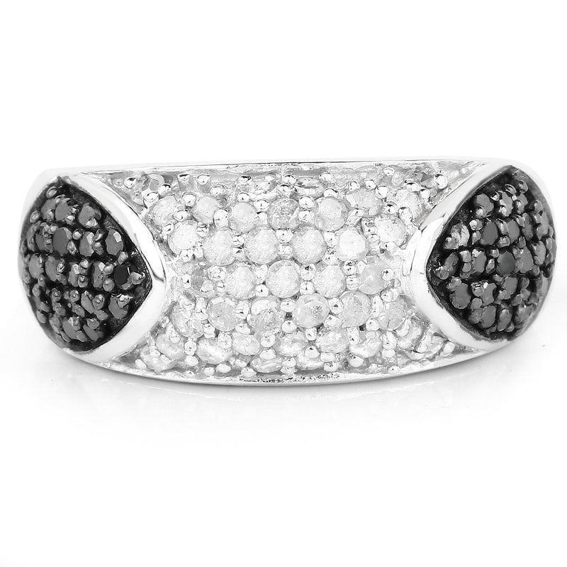 Bids.com 0.99 Carat Genuine Black Diamond and White Diamond .925 Sterling Silver Ring Rings