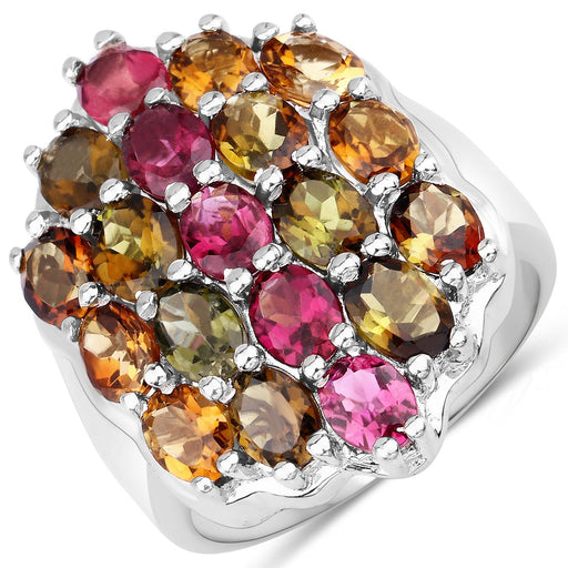 Bids.com 5.89 Carat Genuine Multi Tourmaline .925 Sterling Silver Ring Rings