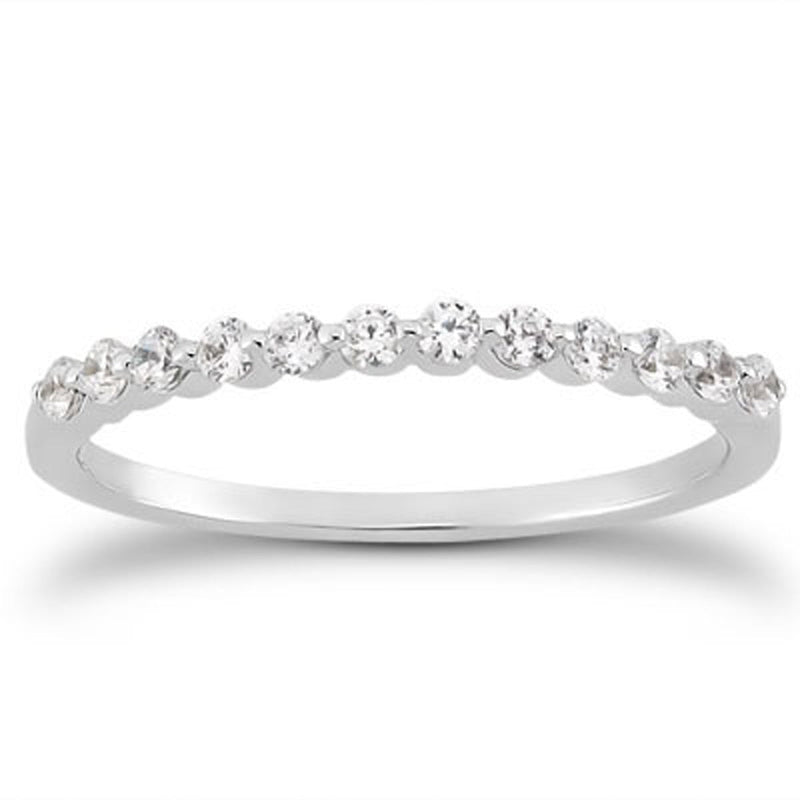 Bids.com 14k White Gold Floating Diamond Single Shared Prong Wedding Ring Band Rings
