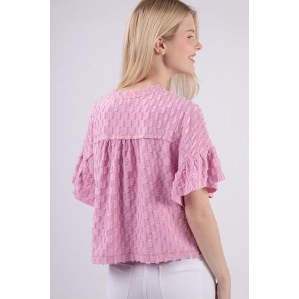 VERY J Texture Ruffle Short Sleeve Top