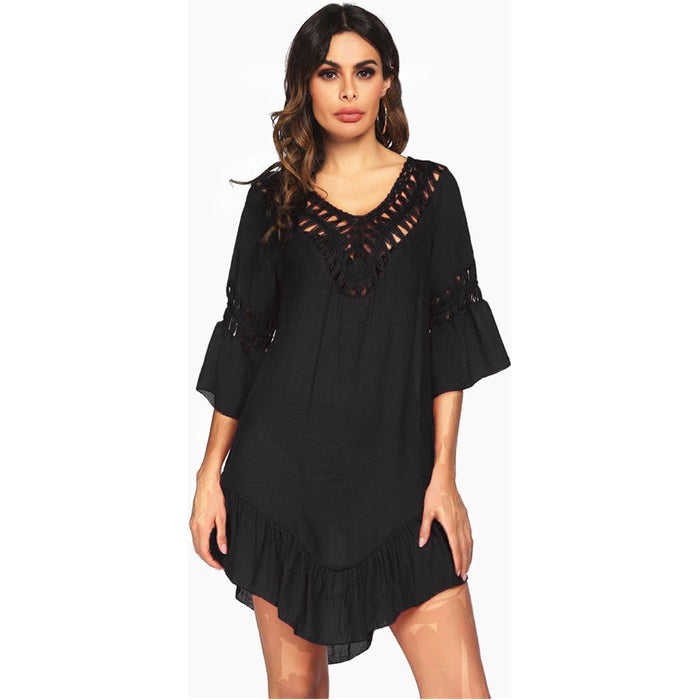 Backless Cutout Three-Quarter Sleeve Cover Up