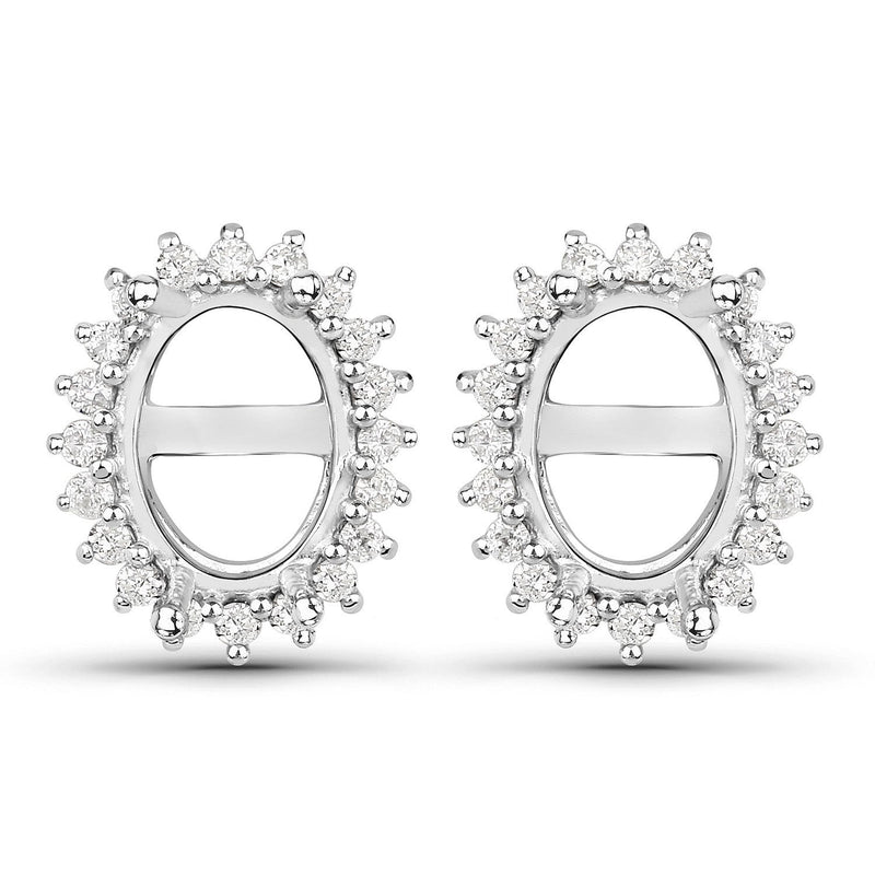 Bids.com 0.26 Carat Genuine White Diamond 14K White Gold Semi Mount Earrings - holds 8x6mm Oval Gemstones Earrings