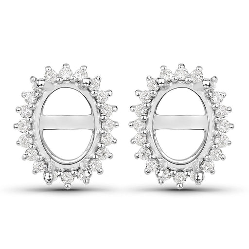 Bids.com 0.26 Carat Genuine White Diamond 14K White Gold Semi Mount Earrings - holds 8x6mm Oval Gemstones Earrings