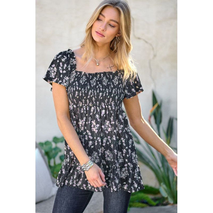 Floral Printed V-Neck Ruffle Top