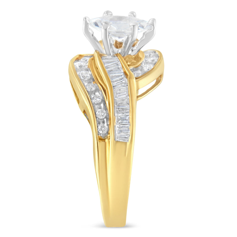 Bids.com 14KT Two-Toned Gold Marquise, Baguette and Round Cut Diamond Bypass Ring (1 cttw, H-I Color, SI1-SI2 Clarity) (Size 7) Rings