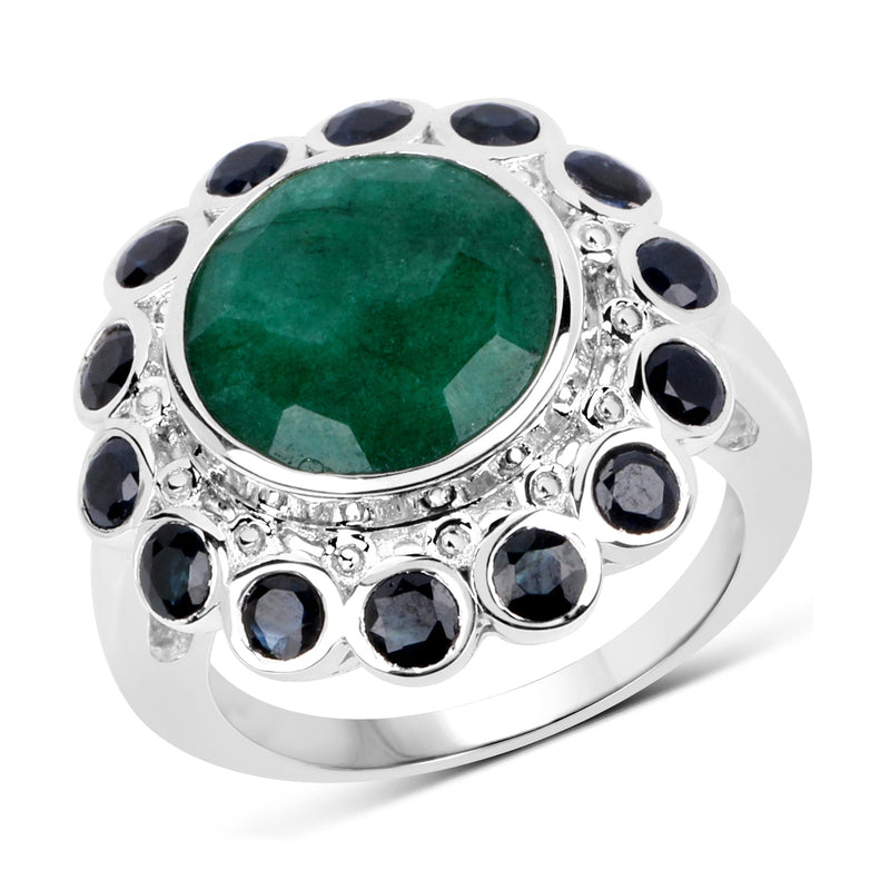 Bids.com 6.88 Carat Dyed Emerald & Blue Sapphire .925 Sterling Silver Ring Rings
