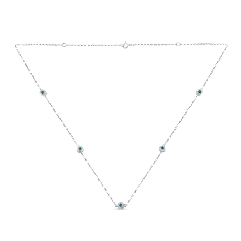 Bids.com Sterling Silver Treated Blue Color Diamond Station Necklace (1/2 cttw, Blue Color, I2-I3 Clarity) Necklaces
