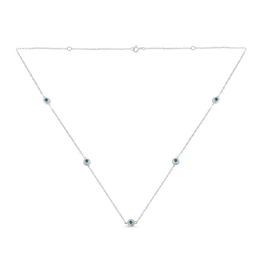 Bids.com Sterling Silver Treated Blue Color Diamond Station Necklace (1/2 cttw, Blue Color, I2-I3 Clarity) Necklaces