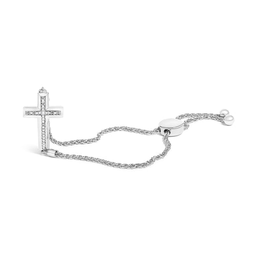 Bids.com .925 Sterling Silver Diamond Accent Cross Bolo Bracelet (I-J Color, I1-I2 Clarity) - 7" Bracelets
