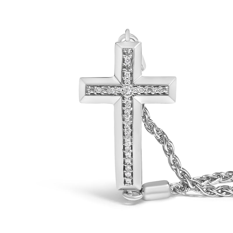Bids.com .925 Sterling Silver Diamond Accent Cross Bolo Bracelet (I-J Color, I1-I2 Clarity) - 7" Bracelets