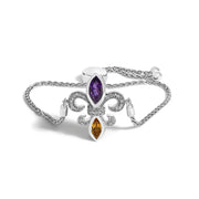 Bids.com .925 Sterling Silver Marquise Purple Amethyst, Orange Citrine, and Diamond Accent Lariat 4â€-10â€ Fleur De Lis Adjustable Bolo Bracelet (I-J Color, I1-I2 Clarity) Bracelets